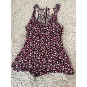 Zoah Women’s Floral Tank Top S Black Pink White Sleeveless Racerback Shirt Y2K